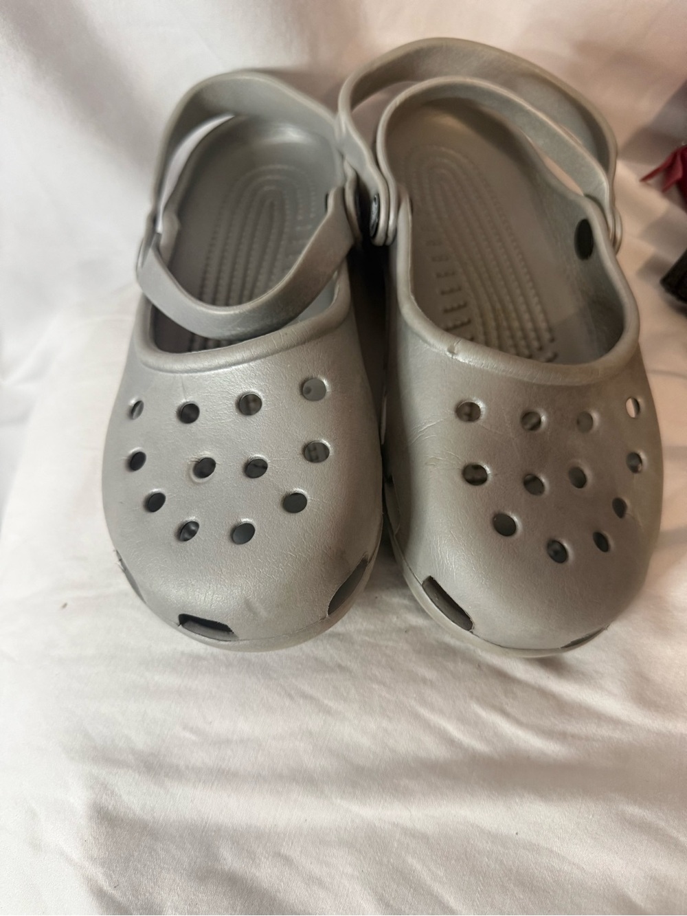 Crocs Classic Clogs Womens 7 Silver Metallic Pearl Slip On Comfort Shoes